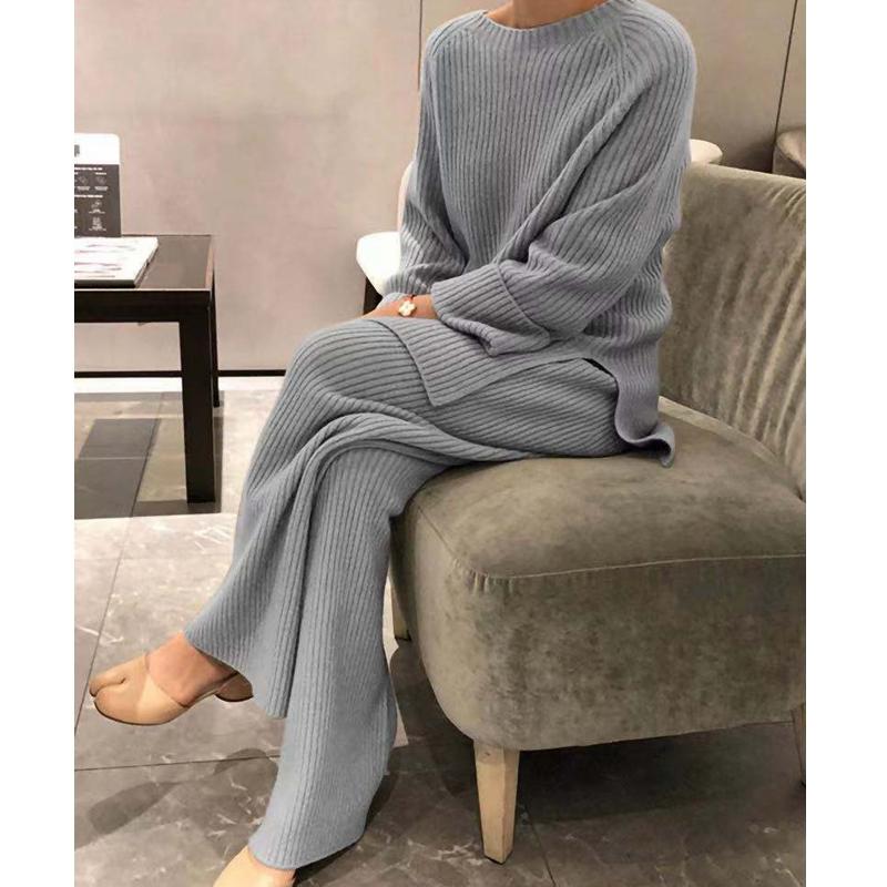 

Women' Two Piece Pants Mandylandy Long Sleeve Women Sweaters Knitted Sets 2 Outfits Jumpers Pullovers Tops Pajamas, Gray