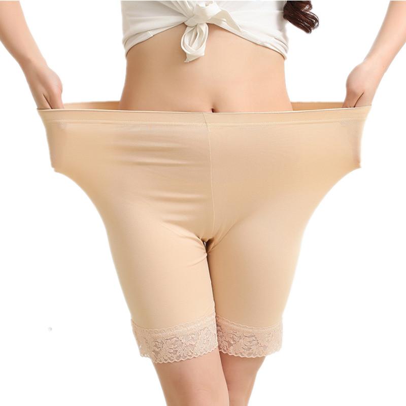 

Women's Panties 2PCS/LOT Big Yards Lace 2022 Fashion Ms Fertilizer Increased Security Trousers Waist Bamboo Fiber Safety Short Pants