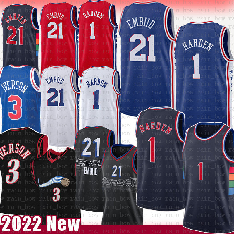 

2022 NEW James Harden Joel Embiid Basketball Jerseys 1 21 Throwback Vintage Jersey Allen Iverson Julius Erving Mens Shirts S-XXL 3 6