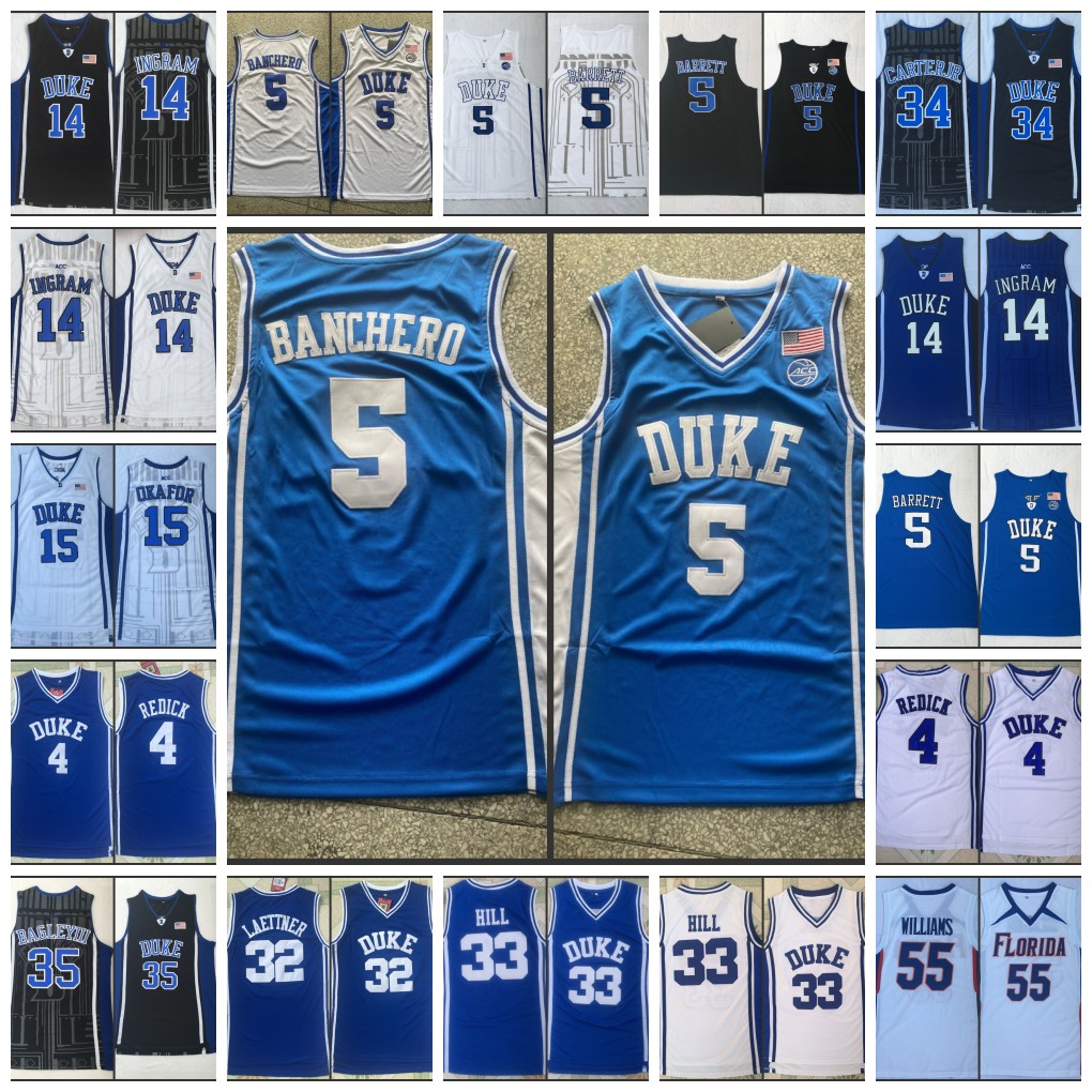 

NCAA Paolo Banchero Basketball Jersey 5 RJ Barrett 14 Brandon Ingram 15 Okafor 34 Carter Jr. 35 Marvin Bagley III 4 JJ Redick 33 Grant Hill Duke Blue Devils Basketball