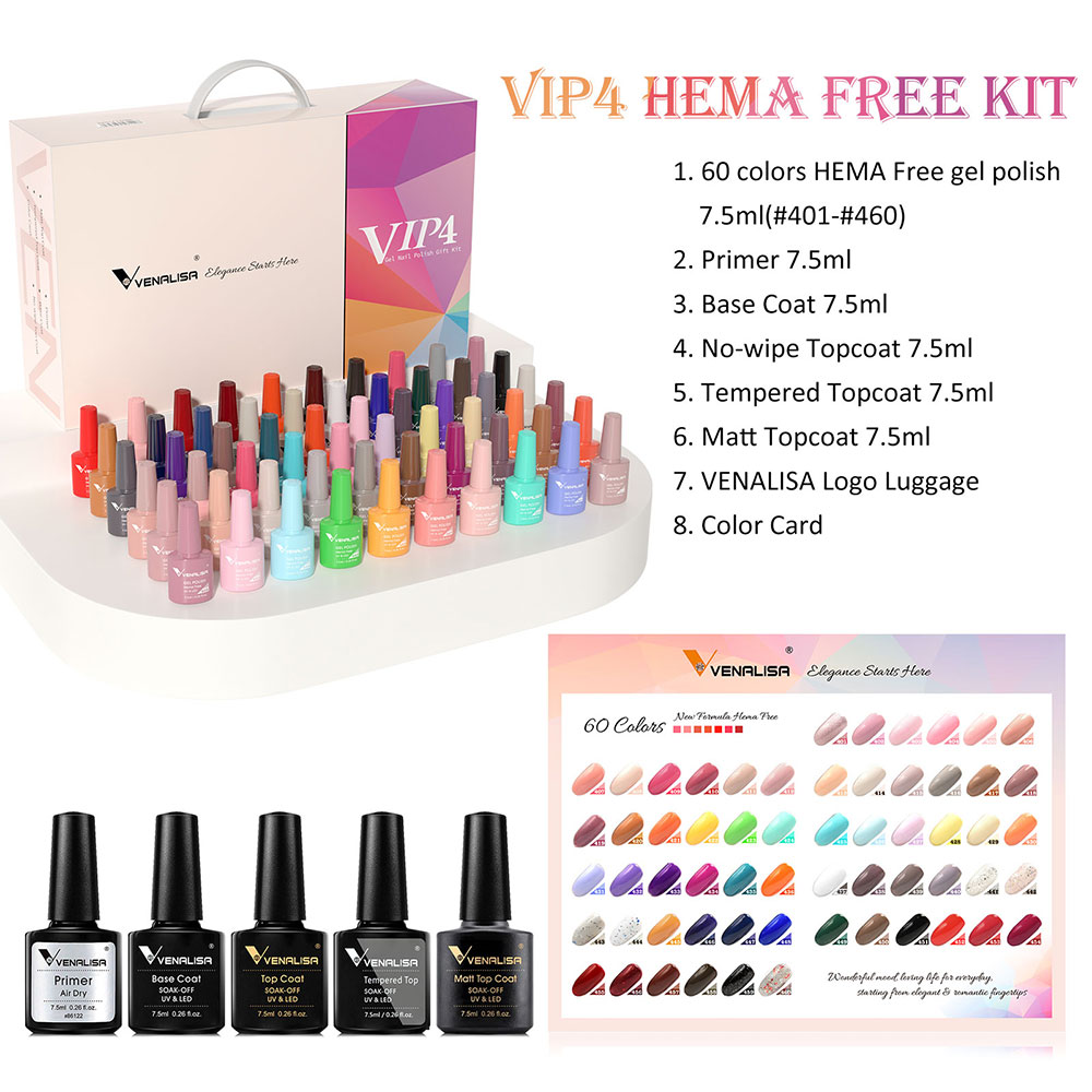 

2023 Newest VIP 4 Gel polish kit free ship 7.5ML 60 wonderful colors UV NAIL GEL SET VENALISA Factory Price 71708k