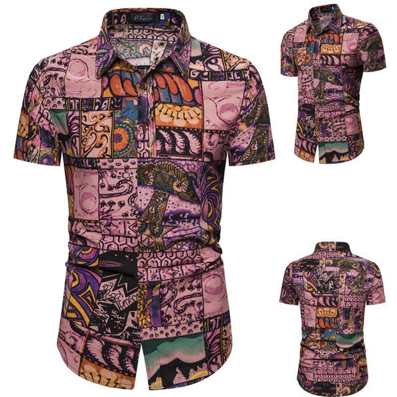 

Shirt Men Summer Fashion Personality Printed Short Sleeve Shirts 2022 Casual Plus Size Beach Hawaiian #g3 Men's, Pink