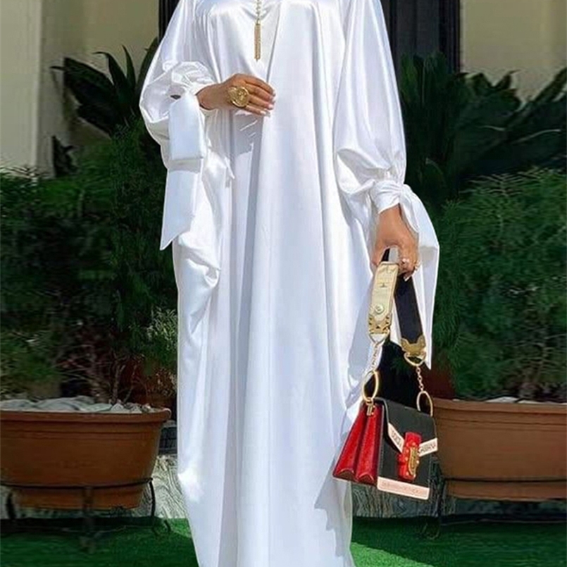 Elegant Kaftan Dress Women Party Dresses VONDA Long Sleeve Satin Bohemian Holiday Summer Sundress Casual Solid Vestido Robe 220601