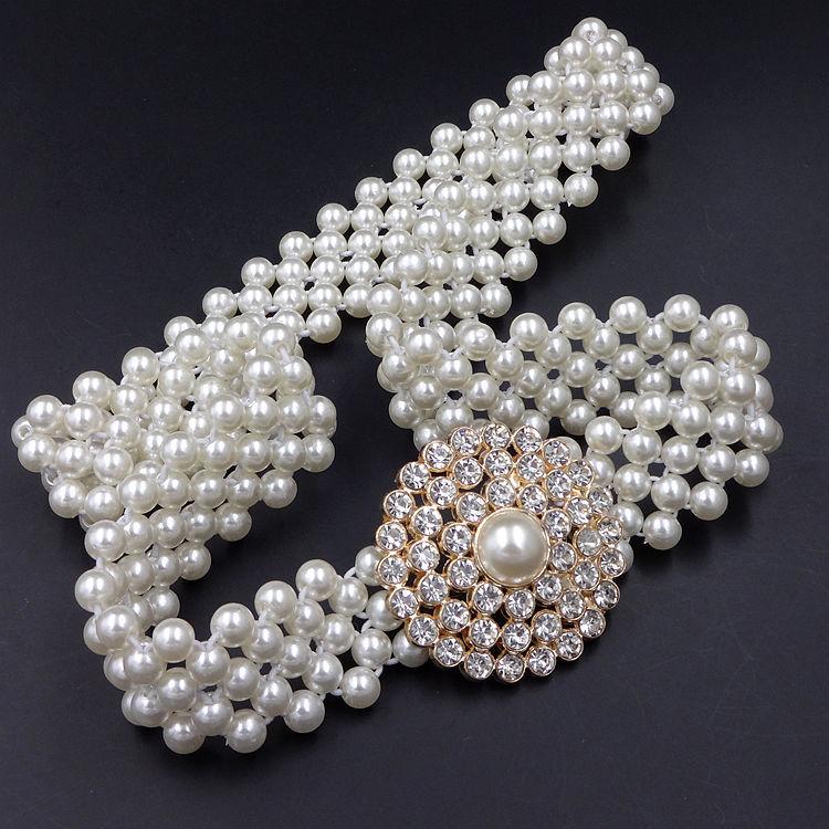 

Belts Fashion Faux Pearl Waist For Women Wedding Dress Belt Designer Metal Buckle Rhinestones Decoration RC02, Black