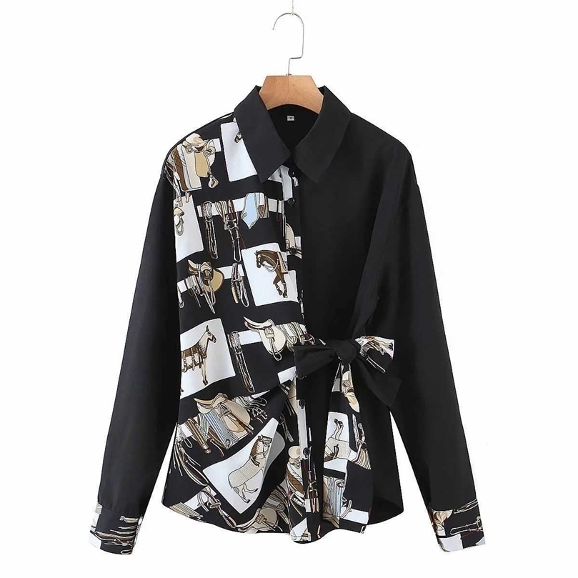

Women Blouse Shirt Patchwork printed Long Sleeves Elegant Fashion Chic Lady Woman Blouse Shirt Tops 210709, As picture