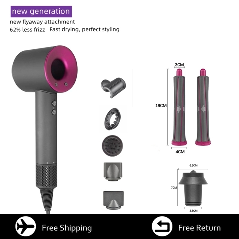 

Professional Hair Dryer With Flyaway Attachment Negative Ionic Premium Fast Drying Multifunction Salon Style Tool 220702