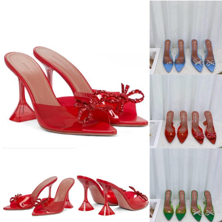 

Luxury Designer sandals New Season Amina Muaddi Clear Begum Glass Pvc Crystal Transparent Slingback Sandal Heel Pumps 105mm Amina Muaddi Red Shoes slippers, Only a shoe box