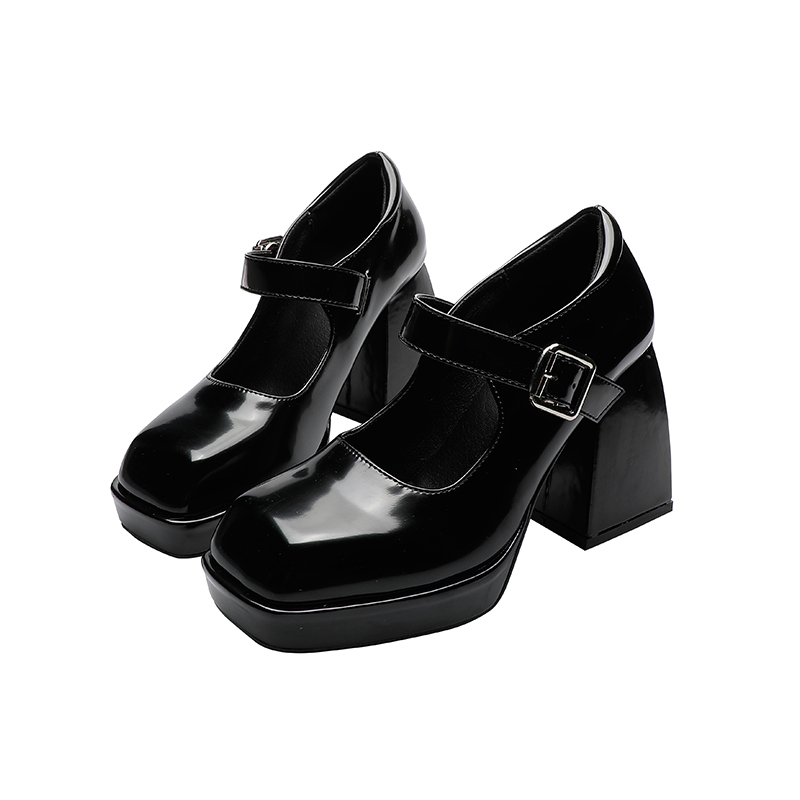 

Spring Women's High Heels 9cm Retro Mary Janes Shoes with Platform Square Toe Shallow Pumps Thick Heels OULYYYOGO 220402, Black