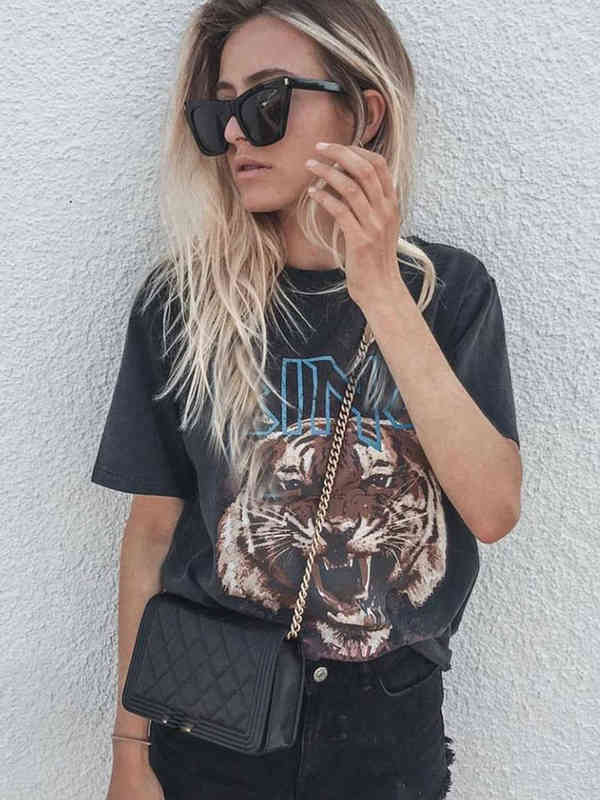 

Women' Tops Tiger Graphic Tee T-shirt Women Summer 2021 Clothing Loose Cotton Tshirt Vintage Streetwear Tops Shirts T220825, Black