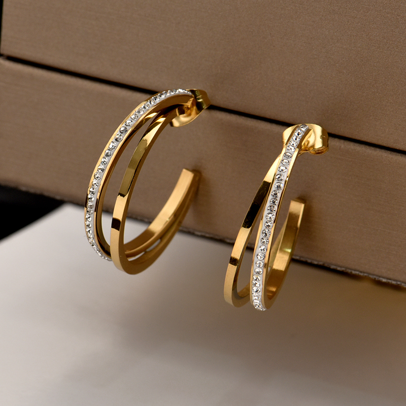 

Fashion Big Circle Simple diamond Earrings Hoop Charm for Woman Sliver Gold Party Wedding Jewelry elegant gift round female stud Earring
