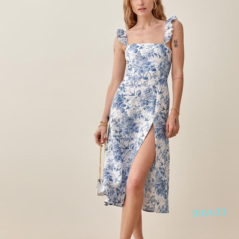 

Casual Dresses Fashion Ladies Summer Retro Floral Print Dress Elastic Strap Temperament Cocktail Dress, Tianlanse