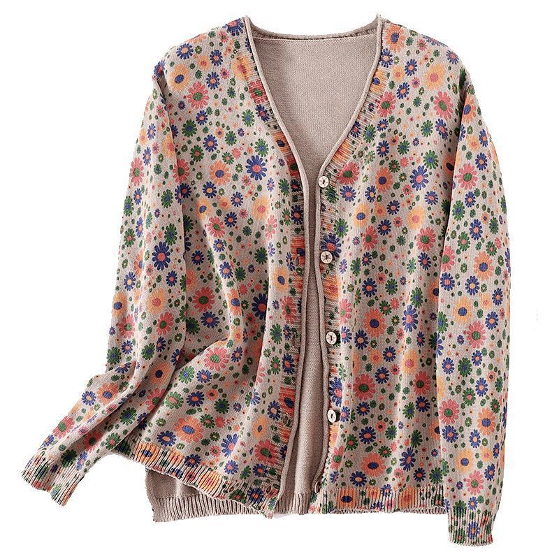 

Women's Knits & Tees Printed Knitted Cardigan Women's Short Shawl Outer Spring And Autumn Wear 2022 Retro Floral Sweater CoatWomen's, Beige