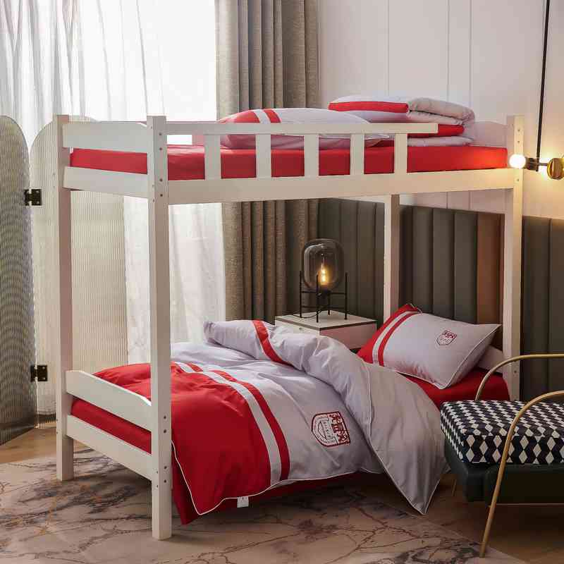 

Student Three Piece Set School Dormitory Single Six Upper and Lower Bunk Bedroom Quilt Solid Color Bedding, White