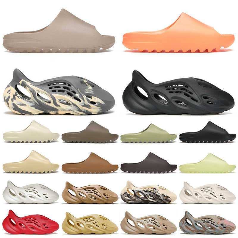 

2022 luxury designer mens women slides slippers for men kid size 13 Pure Enflame Orange Mineral Blue Moon Gray Sand foam slide runner, A19 sand 36-47