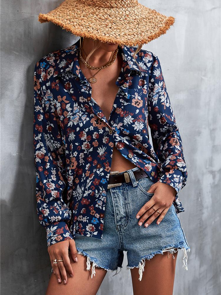 

Women' Blouses & Shirts Summer Vintage Print Women Fashion Loose Casual Long Sleeve Turn Down Collar Tops Female Retro Beach TopsWomen, Black