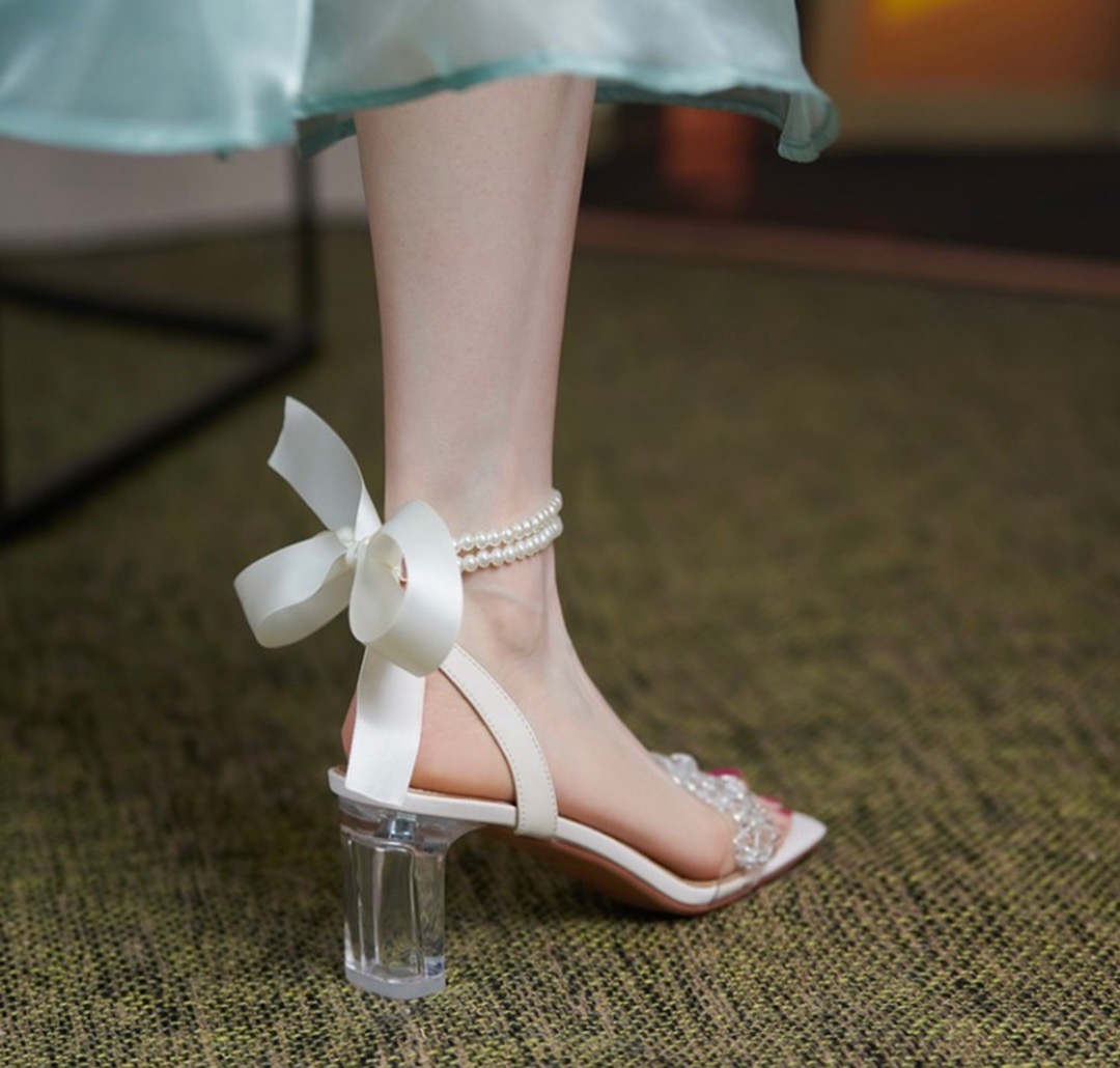

Luxury Pearl Strings High HeelsWomen Back Strap Summer Sandals Shoes Female Metal Heel Beading Gladiator Sandalias Mujer 2022, Brown