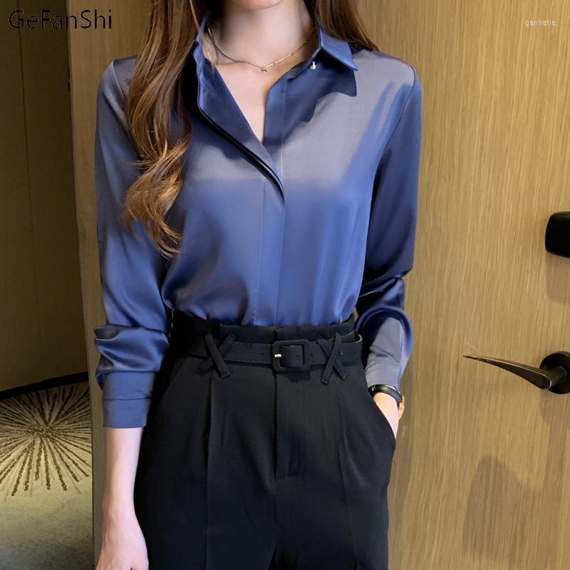 

Women' Blouses & Shirts Autumn Women White Shirt Long Sleeve Blouse Office Lady Satin Silk Tops Over Size Woman Basic TopWomen, Gray