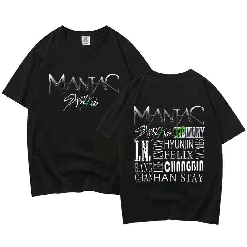 

Ppoxins T-shirt Fashion Stray Kids MANIAC Shirt SKZ Maniac Album Kpop Cotton Couple Short Sleeve Unisex, Black