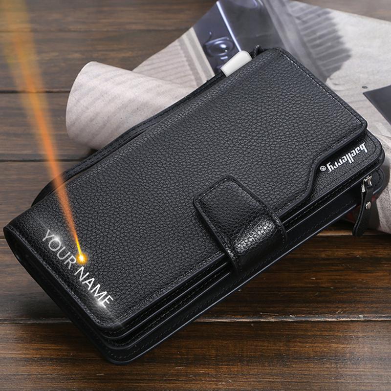 

Wallets Card Holders Men Zipper Name Engraving Large Capacity High Quality Coin Pocket Male Purse Wallet For MenWallets, Black