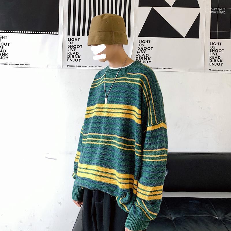 

Men's Sweater 2022 Autumn Winter Warm Korea Style O-neck Hip-hop Striped Loose Male Fashion Casual Men Sweaters Time22, Blue