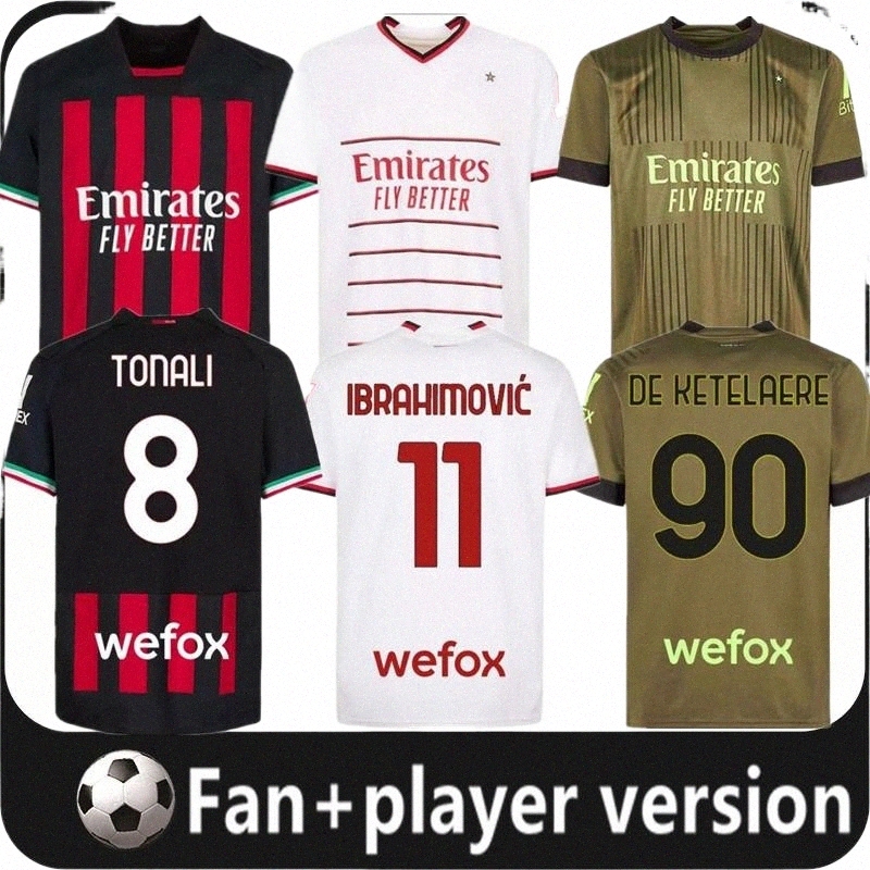 

ibrahimovic 22 23 soccer jersey AC MILANS GIROUD R. LEAO TONALI THEO Player football shirt S-4XL k3CD#, 22/23 3rd