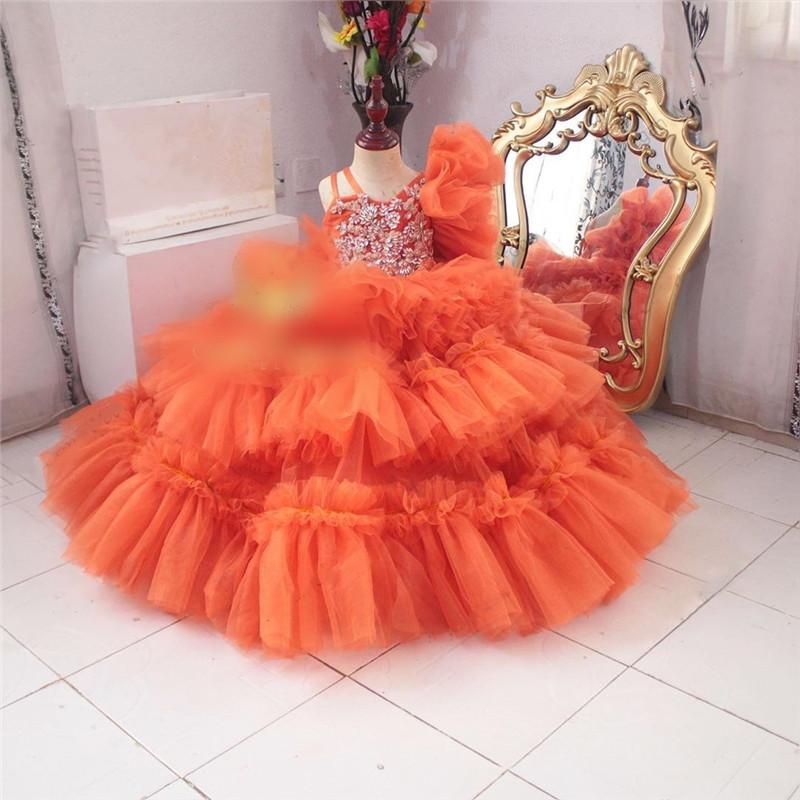 

Girl's Dresses Crystal Tulle Ruffles Pageant For Girls Tiered Kids Flower Girl Dress Birthday Party GownGirl's, Custom made