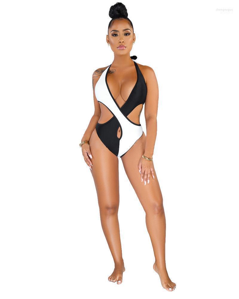 

Women' Jumpsuits & Rompers Contrast Color Stitching Tight Strap Triangle Jumpsuit 2022 Explosive, Black