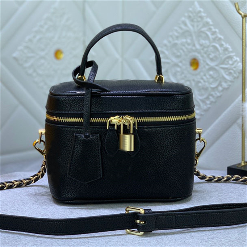 

Vanity Case Mini Handbag Purse Detchable Makeup Chain Strap Shoulder Bags Real Leather Canvas Crossbody Bag Old Flower Cosmetic Bag, With dust bag
