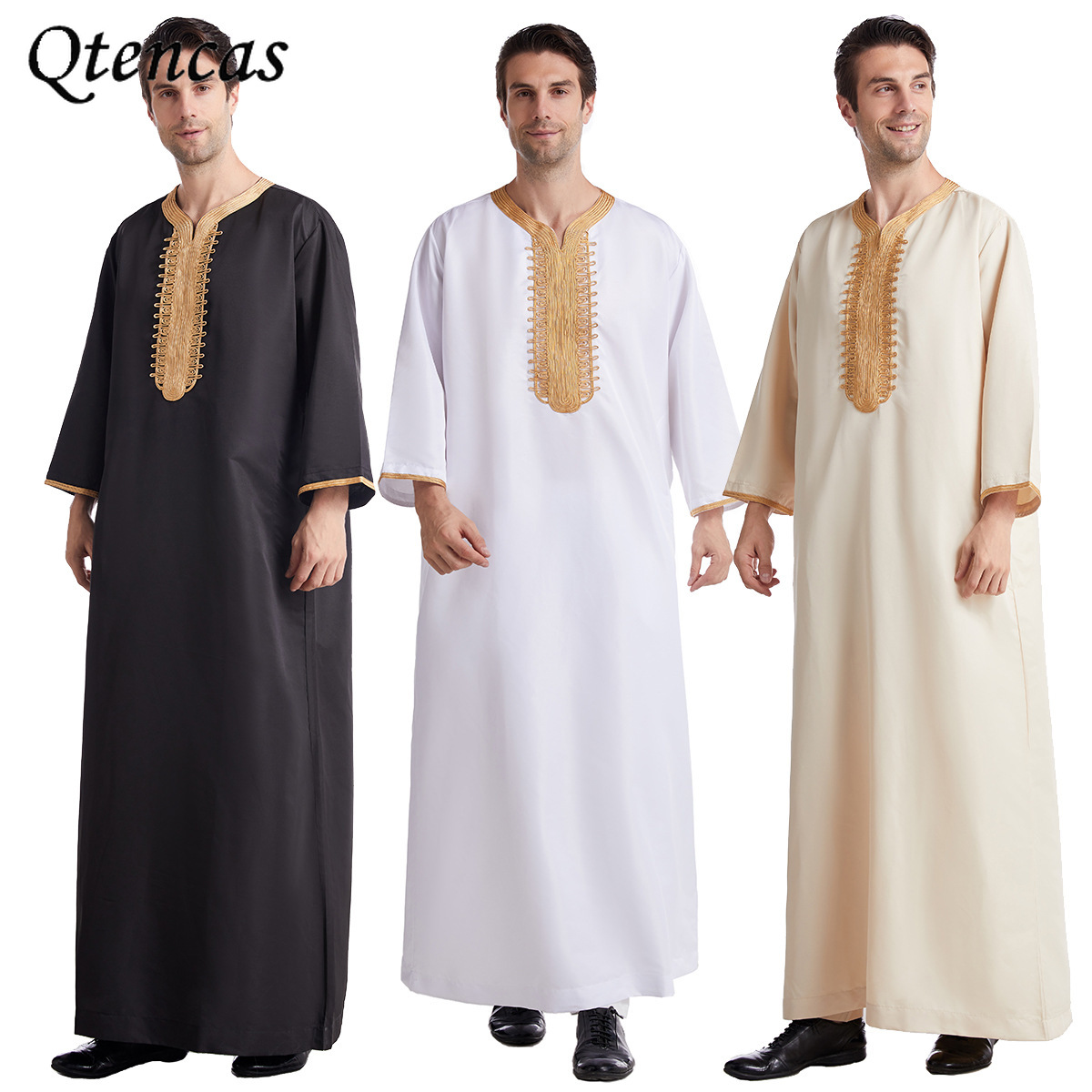 

Muslim Men Jubba Thobe Long Sleeve Solid Color Breathable Robes 2022 Stand Collar Islamic Clothing Arabic Kaftan Men Abaya S-3XL