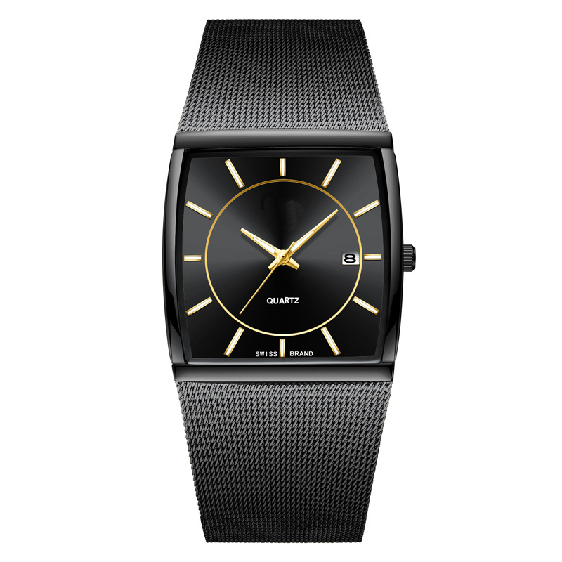 2022 Carré en acier inoxydable maille bracelet montres affichage de la date hommes montre à quartz de luxe or mâle montre-bracelet Relogio Mascul
