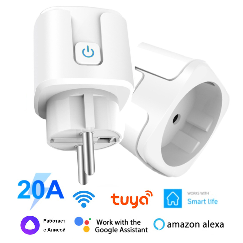 

20A Smart Plug Adapter Smart Home EU Wifi Socket Power Monitor Life APP Works With Google Assistant Alexa Voice Control