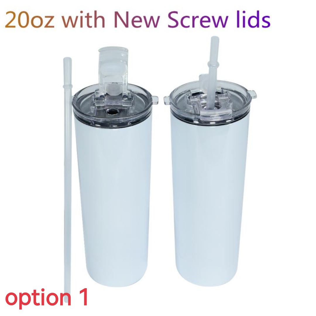 

US Warehouse 20oz Straight Sublimation Tumblers With Screw lids Clear Straws Stainless Steel Glossy blank white Double wall Vacuum Insulated Travel cup, 20oz normal (25pcs per carton)
