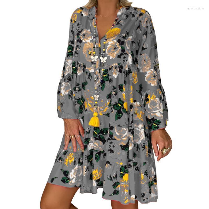 

Casual Dresses For Women Loose Print Three Quarter Sleeve Mini Dress Summer Plus Size Jurken Zomer 2022 Dames Robe Ete, Gy