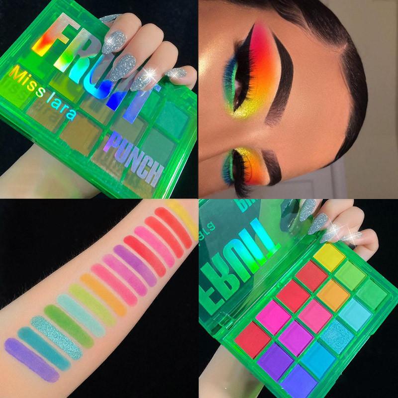 

Eye Shadow Miss Lara 15 Colors Makeup Sweet Party Eyeshadow Pallete Blue Palette Shimmer Glitter Matte Shades Neon Pigments, Bgreen