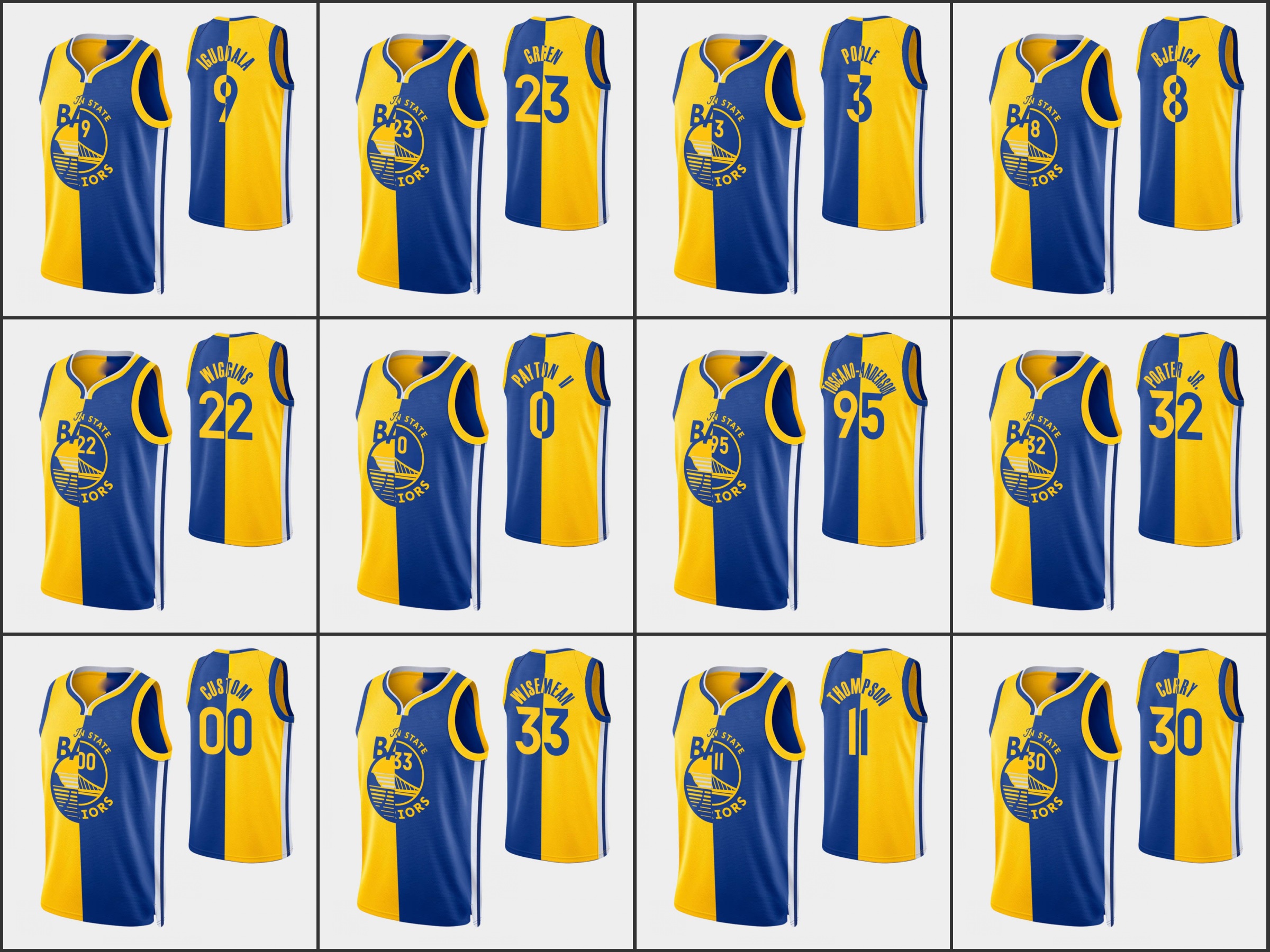 

Golden State''Warriors''Juan Toscano-Anderson Andrew Wiggins Stephen Curry Klay''Thompson Otto Porter Jr. Custom Gold Royal Split Edition Jersey
