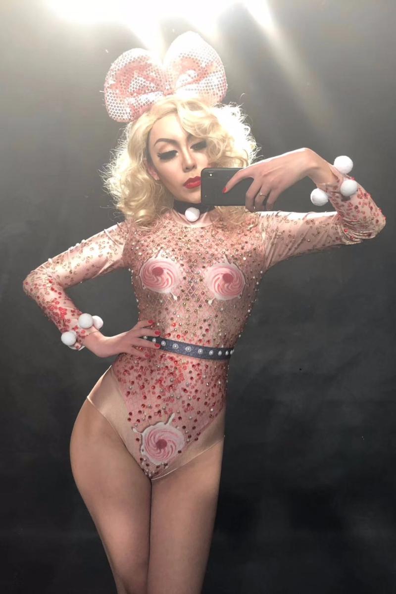 

Women's Two Piece Pants Women Sexy Nightclub Costumes For Singer 3D Printing Red Flowers Bodysuit Silver Gold Sparkling Crystals Celebrate S, Bodysuit only