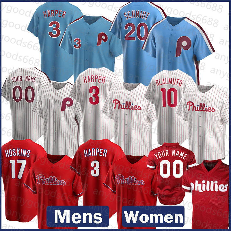 

Philadelphia 2022 New Phillies Baseball Jersey Bryce 10 J.T. Realmuto 3 Harper Lenny 17 Rhys Hoskins 4 Dykstra 20 Mike Schmidt 27 Aaron Nola 18 Didi Gregorius 12 Marchan, Mens(feichengren