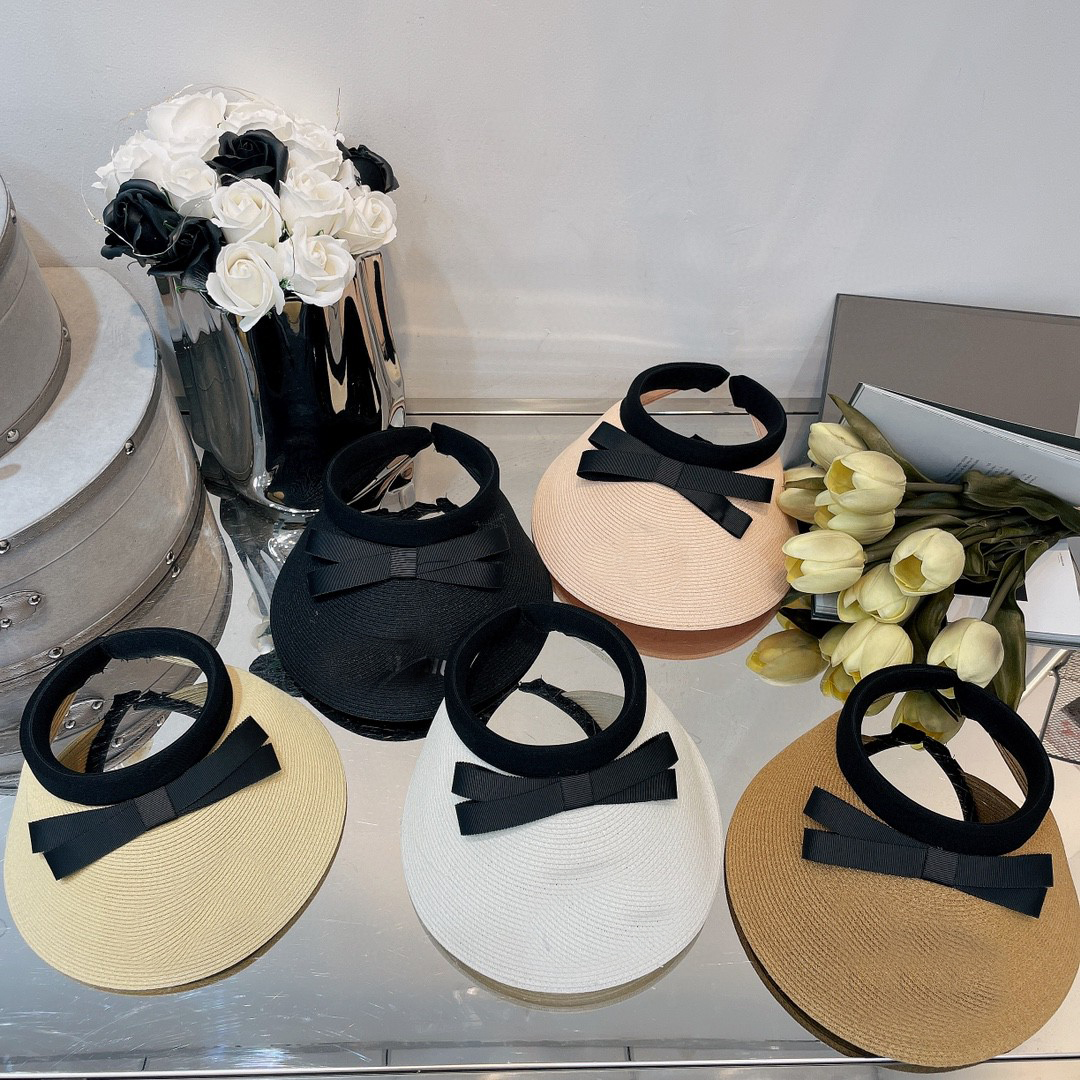 

Wide Brim Hats Women Bow-knot Handmade Custom Bow Shade Designer Summer New Letter With Logo Straw Sun Protection, Black