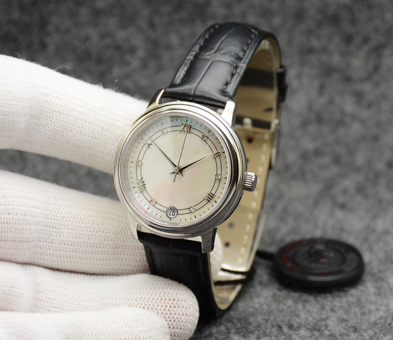 

De Ville Prestige Watch Automatic Mechanical Silver Case Silver Shell Dial Black Leather Strap Date Sapphire Glass 32mm Women Miyota 2813 Wristwatches, No send watch for extra shipping cost