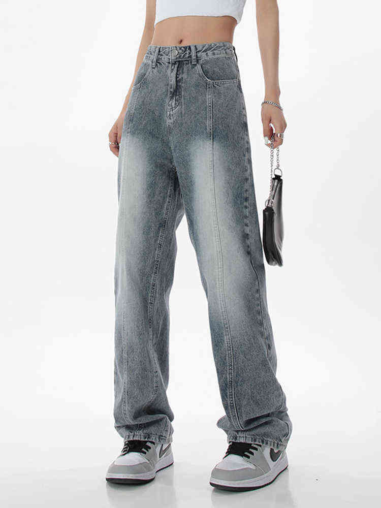 

Wash Blue High Waist Straight Jeans Womens Vintage American Style Streetwear Chic Pants Design Casual Ladies Denim Wide Leg T220728, Picture color