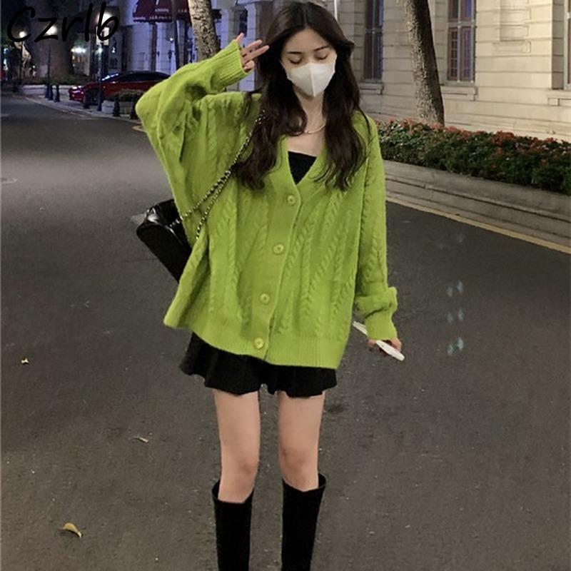 

Women' Knits & Tees Streetwear Cardigan Women Loose Soft V-neck Students Tender Sweet Holiday Dating Female Spring Knitted Jumpers Autumn C, Green