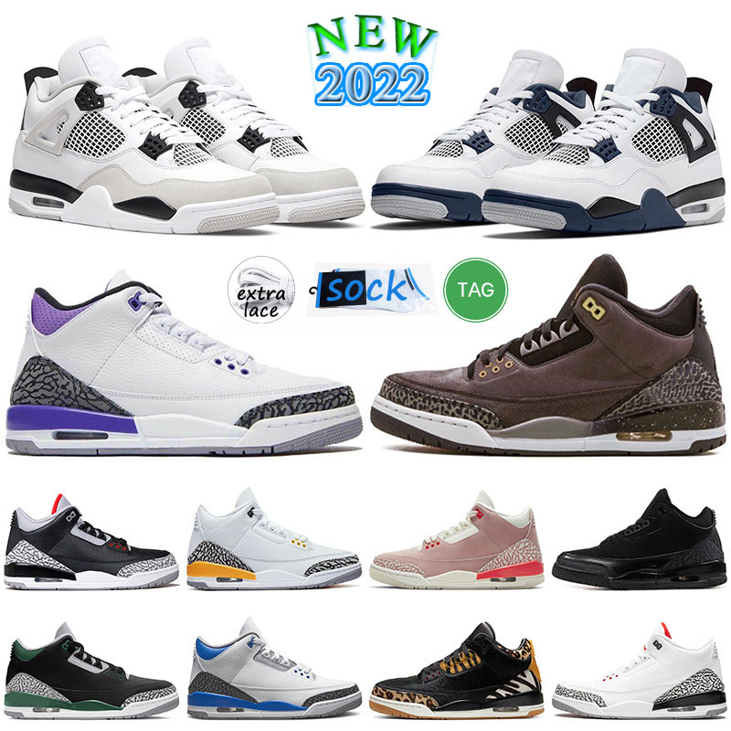 

mens womens 2022 new 4s basketball shoes jumpman 3 3s 4 reto fire red midnight navy military black cat reverse dark mocha metallic court purple dark iris sneakers 36-47, A19 40-47 pine green
