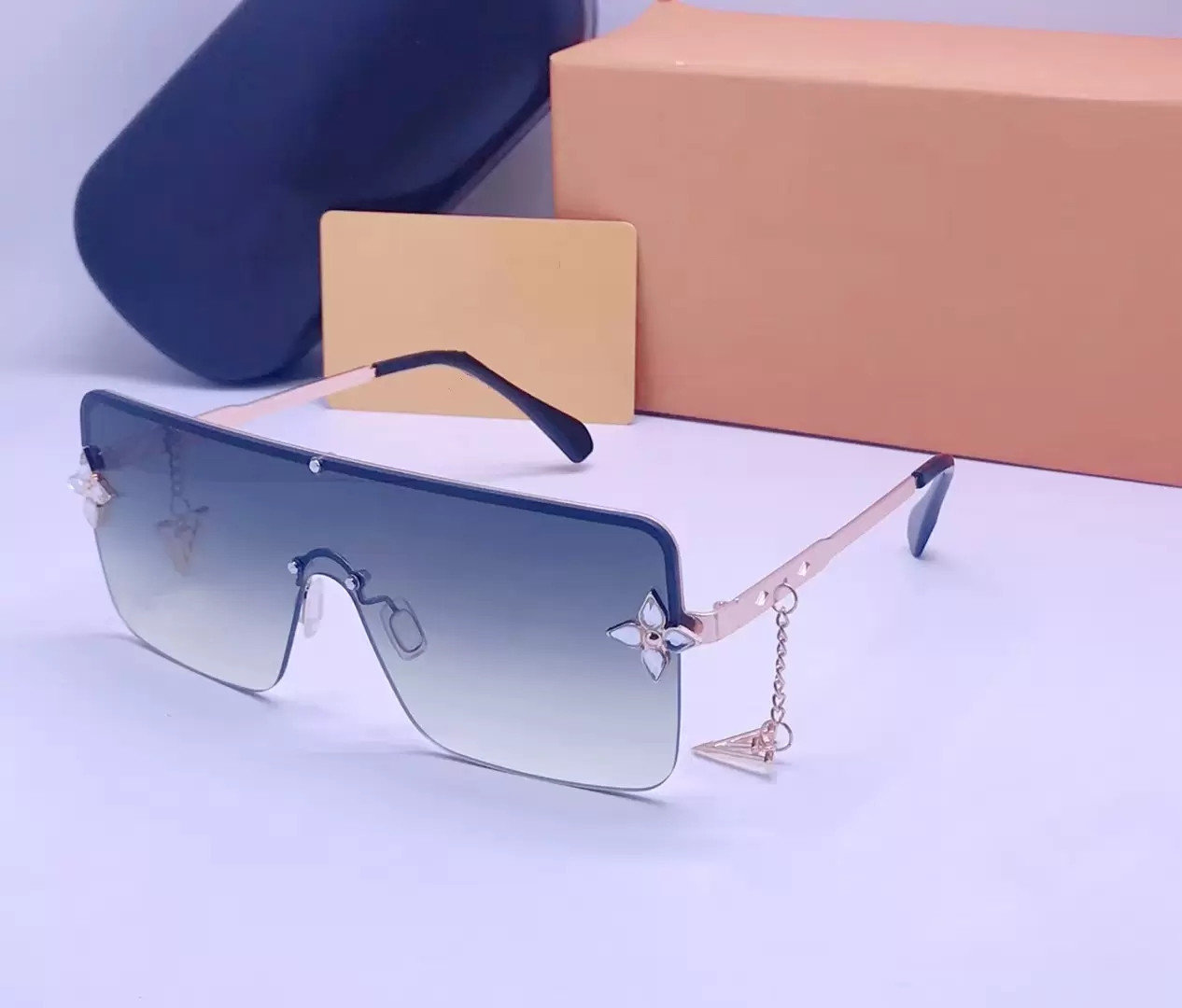 

2022 Fashion Frameless Sunglasses For Men Uv Protection vintage Women Big Frame Eyewear With Box And Packaging