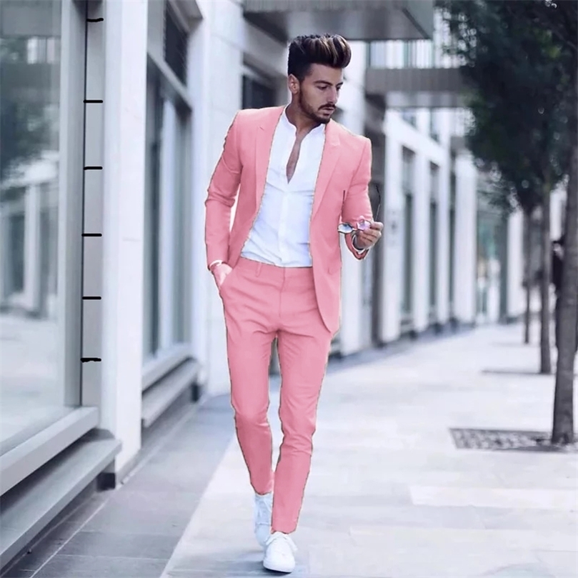 

Casual Fashion Luxurious Business Mens Suit for Wedding Party Tuxedos Slim Fit Lapel Pink Suits MaleJacketPants 220714, White