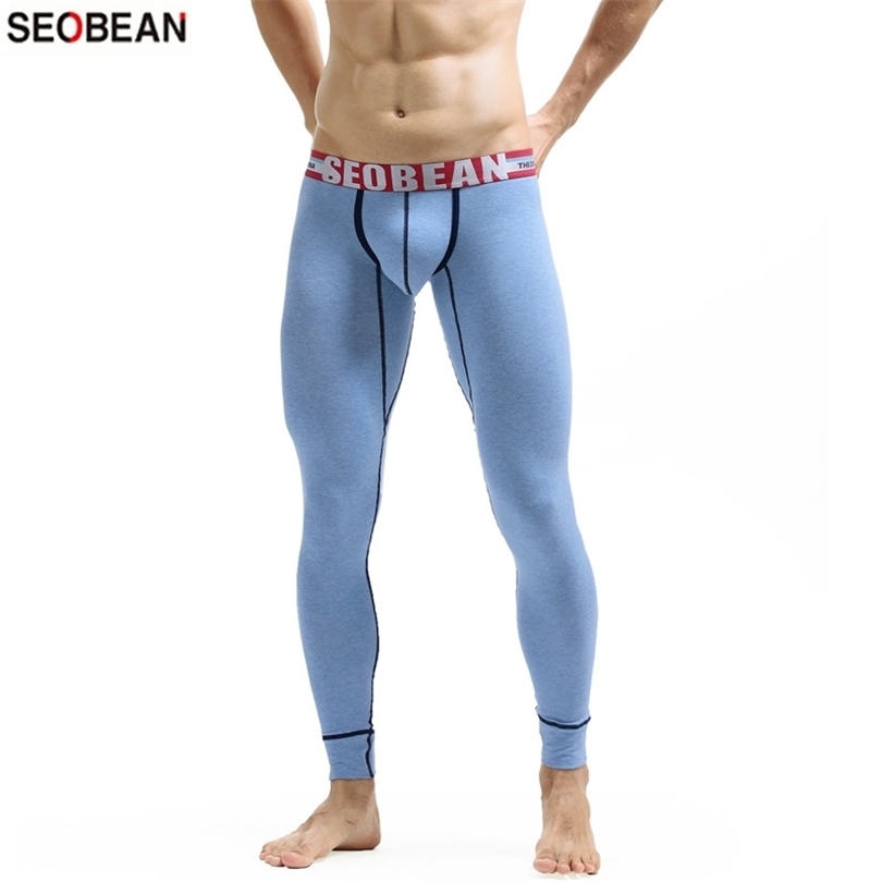 

SEOBEAN Mens Autumn Pants Fashion Solid Color Leggings Low Waist Upouch Bag Push Up Mens Thermal Underwear Bottoms 201126, Sky blue
