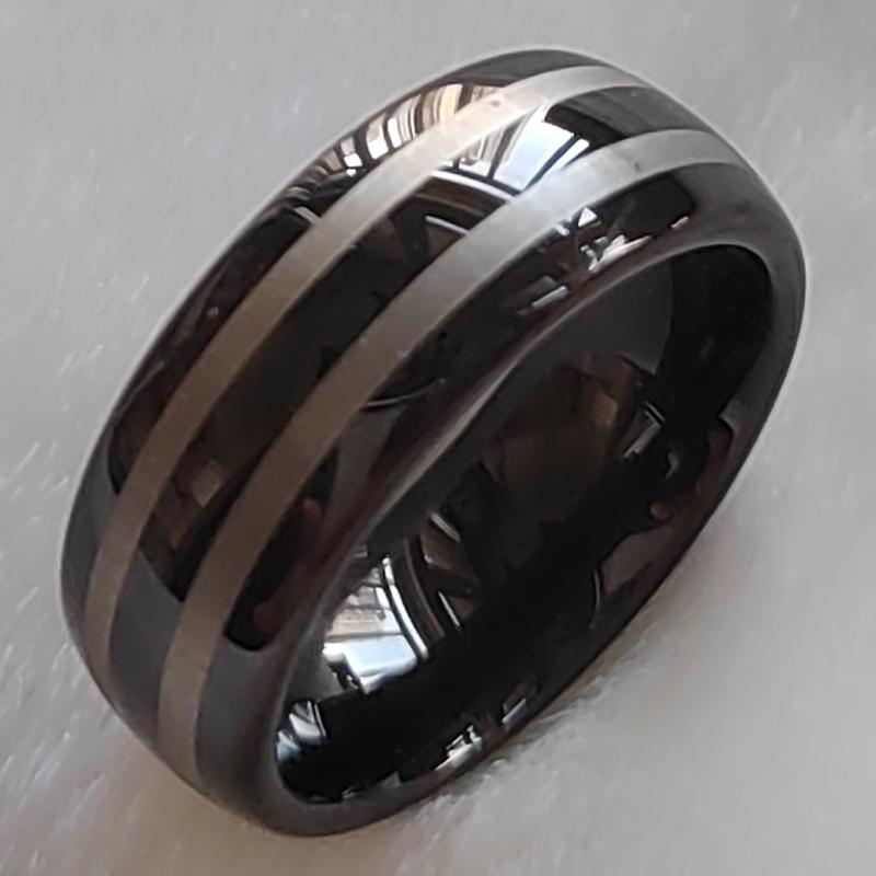 

Wedding Rings 8mm Width Men Cool Comfortable Black &grey 2lines Plating Tungsten RingWedding