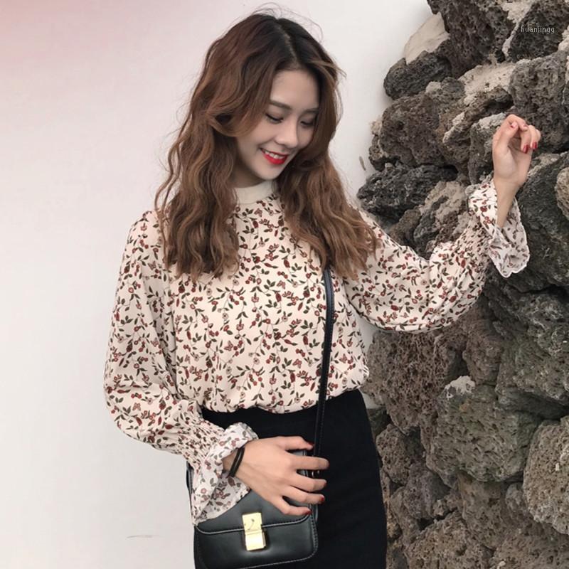 

Chiffon Blouse Women Autumn Personality Hipster Chic Print Butterfly Sleeve Stand-Neck Ulzzang Korean Fashion Clothing Full Women's Blouses, Photo color