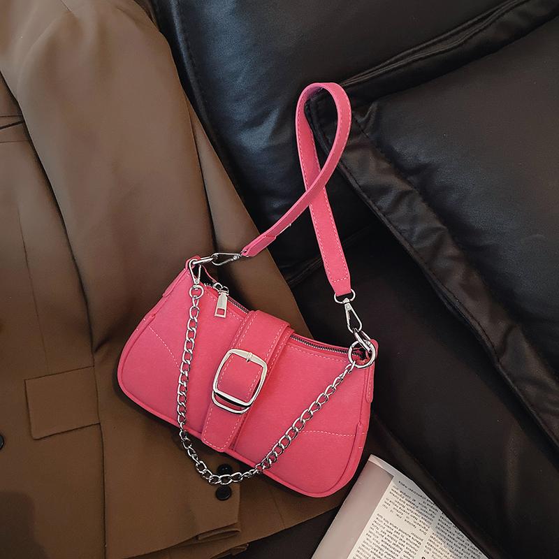 

Evening Bags Vintage Armpit Shoulder For Women 2022 Winter Nubuck Leather Handbag With Chain Clutches Retro Underarmy Purse, Pink shoulder bag