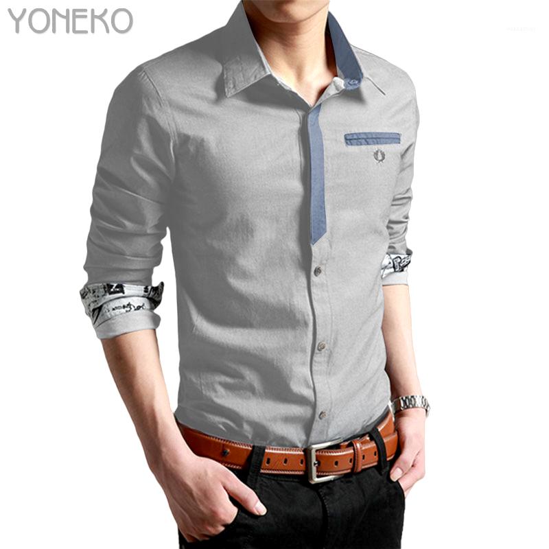 

Smart Casual Men's Shirts Long Sleeved Solid Imitation Denim Cowboy For Male Tops Slim Fit, Blue