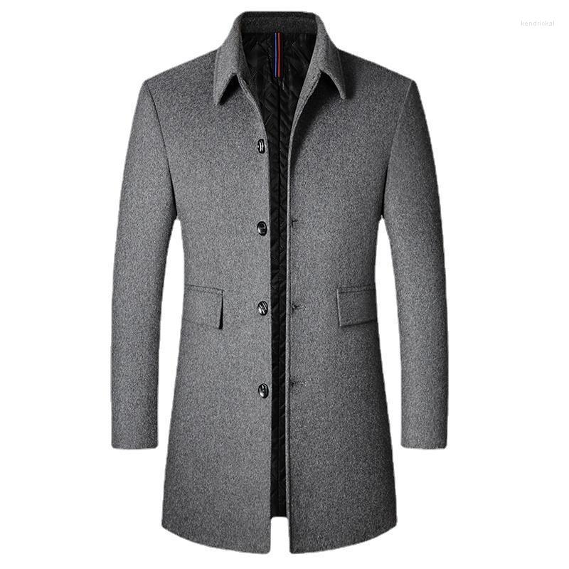 

Men's Wool & Blends Men Mid-length Slim-fit Woolen Coat With Stand-collar Solid Color Casual For Jacket Style Kend22, Black